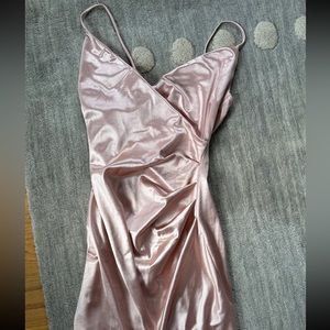 Pink faux satin mini dress
